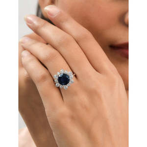 Anillo de diamante de flor de zafiro azul de plata de ley 925, joyería elegante para mujer - Product Image 2