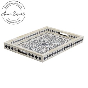 Plateau de service en acrylique à motif floral de meilleure qualité, incrustation d'os gris pour décor de table basse de petit déjeuner - Product Image 1