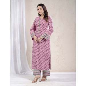 Pink Cotton Printed Ethnic Indian Suit Party Wear Kurta Pant Set with <b>Net</b> <b>Fabric</b> Salwar Kameez for Special Occasions - Product Image 4