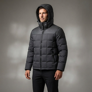 <b>Men</b> <b>Hooded</b> <b>Padded</b> <b>Jacket</b> Square Quilted Warm High Collar Zip Up Winter Outdoor <b>Jacket</b> Multi Pocket OEM ODM - Product Image 3
