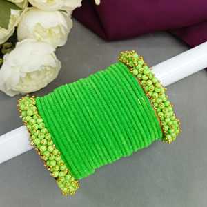 Joyería tradicional, brazalete de terciopelo liso con cuentas de perlas de imitación, conjunto nupcial, mayorista de joyas, verde claro - Product Image 2