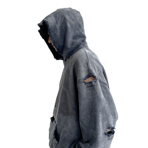 เสื้อฮู้ดดี้แฟชั่นผู้ชายทรงโอเวอร์ไซส์ ล้างสีแบบแอซิด ทำสีซีดแบบดิสเทรส สไตล์สตรีทแวร์ ผลิตตามสั่ง ผ้าคอตตอนหวี 100% คุณภาพสูง เนื้อผ้าหนา - Product Image 1