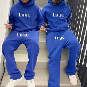 Custom logo High Quality Sweatsuits Blanks Cotton <b>Flared</b> Sweatpants and Full Zip up Hoodie Set Tracksuit for Men - Product Image 2
