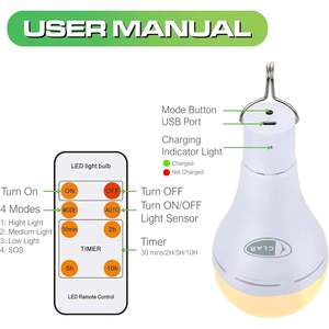 Ampoule LED à panneau solaire rechargeable par USB 9W, produit d'éclairage extérieur - Product Image 4