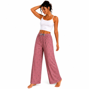 Pantalon de détente personnalisé pour femme, rayé, à manches courtes, coupe large, respirant, taille élastique, en satin de viscose, fabriqué en Turquie - Product Image 2