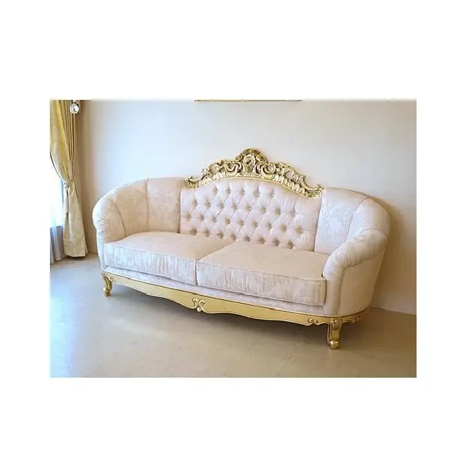 Canapé de salon de style victorien Cadre d'accent de feuille d'or Cadre en bois massif sculpté à la main