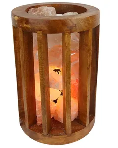 Panier rond en bois de rose avec morceaux de sel, panier en bois pour lampe à sel de l'Himalaya, panier en bois artisanal - Product Image 6
