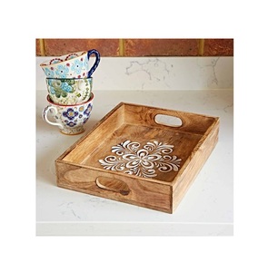 Plateau de service en bois de qualité supérieure plateau de service à café de forme carrée au design vintage pour accessoires de cuisine au meilleur prix - Product Image 1