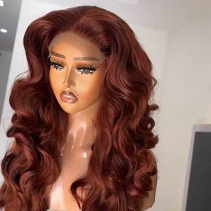 Prix d'usine Perruque Lace Front en cheveux humains bordeaux foncé, pré-épilée, avec ligne de cheveux naturelle, ondulations souples, sans colle, pour femmes - Product Image 3