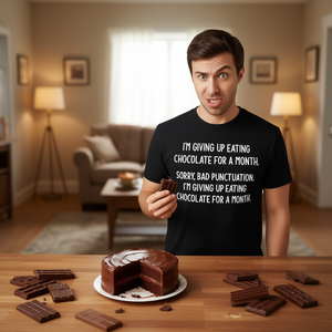 Camiseta sarcástica con diseño de cita divertida: 'Dejo de comer chocolate durante un mes', ropa unisex para adultos - Product Image 1