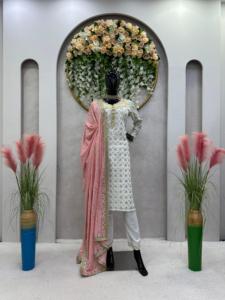 FANCY GEORGETTE BORDADO CON MOTI TRABAJO SUPERIOR CON DUPATTA SEMI COSTURA PAKISTANI TRAJE VINO - Product Image 2