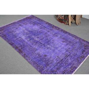 Tapis turc vintage moderne de 3.9x7 pieds violet en laine tissée à plat avec motif patchwork pour les décorations de salon ou le couloir - Product Image 4