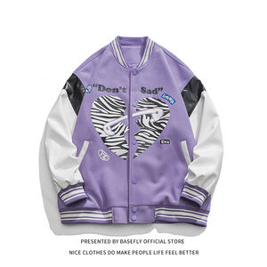 แจ็กเก็ตผ้ากำมะหยี่สำหรับผู้ชายแจ็คเก็ตบอมเบอร์เลตเทอร์แมนแขนเสื้อหนังปักลายสำหรับใส่ไปเรียนเบสบอล - Product Image 5