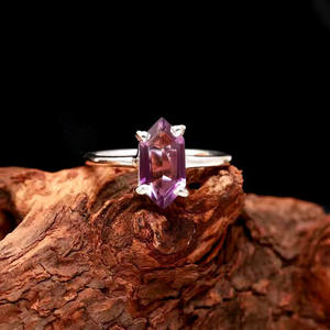 แหวนแต่งงานพลอยอัญมณีคลาสสิกแบบเรียบง่ายสีเงินสเตอร์ลิงพร้อมหินอเมทิสต์สำหรับงานเลี้ยงหมั้นของขวัญวันเกิด - Product Image 2