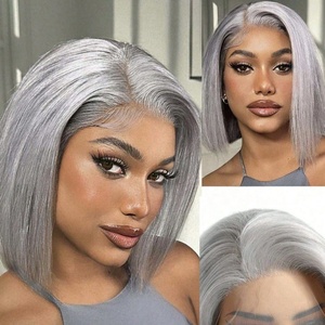 Proveedor Mayorista de Pelucas Rubias Ceniza, Pelucas de Cabello Humano Peruano Liso Corto con Frente de Encaje, Pelucas sin Pegamento con Encaje HD Completo, Cierre de Encaje 13*4 - Product Image 3