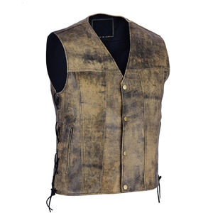 2024 conception personnalisée de haute qualité hommes en détresse en cuir gilet Long hiver vêtements d'extérieur bouton décoration Plaid prix de gros - Product Image 5
