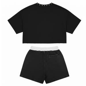 Ensemble décontracté léger et personnalisé pour homme : T-shirt à col rond et short à taille élastique, coupe régulière, tenue de détente d'été, gris foncé - Product Image 2