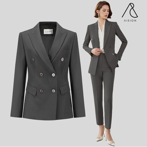 Thời Trang Thoải Mái Mềm Mại Màu Xám <span class=keywords><strong>Blazer</strong></span> Cho Phụ Nữ Đôi Ngực Đóng Cửa Tất Cả Các Mùa Thoáng Khí Spandex Văn Phòng Đảng Mặc - Product Image 1
