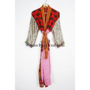 Indian Handmade Silk Kimono Dressing Gown Boho Chic Kimono Lounge Wear <b>Womens</b> Kimono Long Sleeve Wedding Robe - Product Image 1