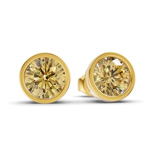 Clous d'oreilles classiques en or massif 14K, sertis de diamants de laboratoire ronds jaune citron, 1 carat au total, pureté VS, couleur fantaisie, pièce éclatante et vibrante - Product Image 3