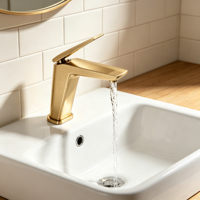 Robinet Mitigeur de Lavabo Haut de Gamme en Laiton Massif Doré, Monocommande Eau Chaude et Froide pour Salle de Bain