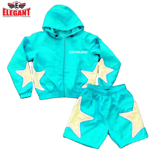 Conjunto de pantalones cortos informales deportivos elegantes para hombre con diseño de patrón de estampado tejido con capucha y cremallera de nailon de calidad superior personalizable - Product Image 4