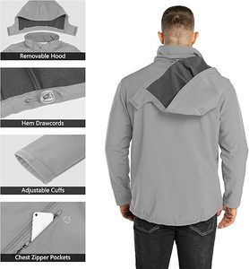 Custom logo Men <b>Jackets</b> With Hood Windproof Waterproof Soft Shell Full-Zip <b>Jacket</b> Team - Product Image 3