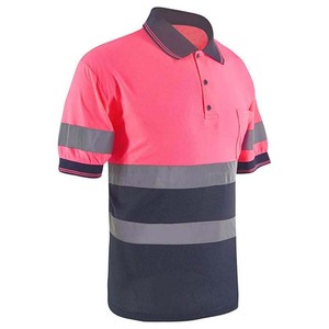 High Visibility Shirt Reflective Contrast Short Sleeve Pink and Navy Workwear T Shirts Uniforms - Product Image 2