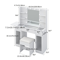 Coiffeuse OEM avec miroir lumineux RGB, table de maquillage éclairée avec prise de courant, 3 tiroirs, 2 armoires en verre, tabouret de maquillage avec plateau en verre