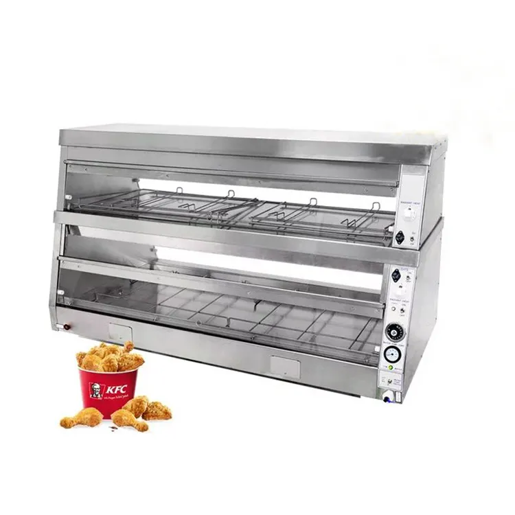 Factory Selling Glass Food Warmer Display 45% Humidity Showcase Show Case Display Glass Chicken Warmer Kfc Food Display