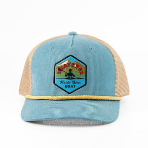 Parches tejidos en sombreros de camionero de 6 paneles de pana Gorra deportiva de pana de alta calidad Sombreros de camionero con logotipo personalizado - Product Image 1