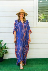 2024 fait à la main cravate-teinture Boho caftan longue robe Maxi pour les femmes coupe ample rayonne tissu tissé taille écologique - Product Image 4