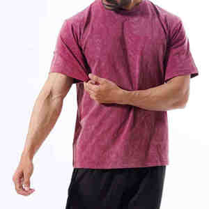 เสื้อยืดผู้ชายผ้าฝ้าย100% แอซิดแบบแอซิดไซส์ใหญ่พิเศษแบบถัก - Product Image 6