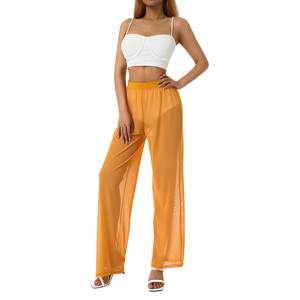 Leggings en maille transparente évasée de haute qualité dames Style de rue taille élastique Legging en maille transparente Baggy pantalon en maille transparente légère - Product Image 5