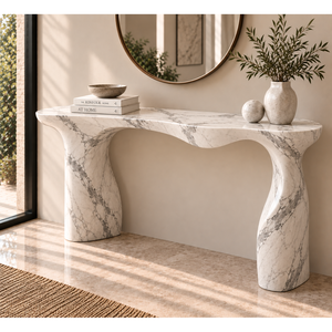 White <b>Marble</b> <b>Console</b> <b>Table</b> with Sculptural Twisted Legs for Entryway Living Room Hotel School Use - Product Image 1