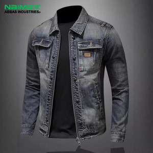 Veste en jean vintage pour homme, coupe ajustée, fermeture éclair, manches longues, avec poches poitrine, style décontracté rétro, en coton bleu - Product Image 1
