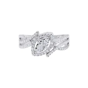 旧货钻石结婚戒指完美无瑕钻石侯爵夫人形设计师戒指，为她的18k白金珠宝