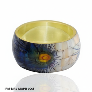 Handcrafted MOP Bangle Blue Peacock <b>Feather</b> Inlay <b>Bracelet</b> Ethnic Boho Statement Jewelry for Women - Product Image 5