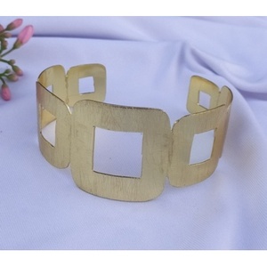 Handmade Classic Gold Plated Brass Cuff Bracelets Geometric Shape Patterned <b>Bangles</b> - Product Image 3