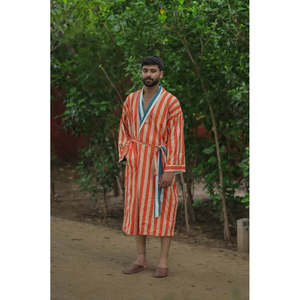 Men's Long Striped Reversible Kimono <b>Robe</b> Breathable Lightweight Cotton Boho Home Wear Pockets One Size for <b>Beach</b> Home - Product Image 6