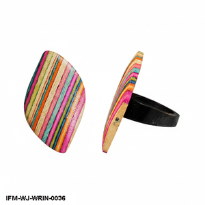 Multi-Color Recycled Skateboard Wood <b>Ring</b> Boho Striped Wooden <b>Statement</b> <b>Ring</b> for Women Eco-Friendly Unique Jewelry Gift - Product Image 1