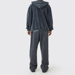 Conjuntos de pantalones de chándal con capucha para correr de alta calidad, chándales acampanados con lavado ácido de piedra de gran tamaño con logotipo personalizado para hombres - Product Image 4