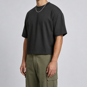 T-shirt Homme Coupe Boxy Personnalisé 240 GSM 100% Coton Manches Courtes Col Rond Respirant Imprimé Épaules Tombantes Streetwear Marque Privée - Product Image 4