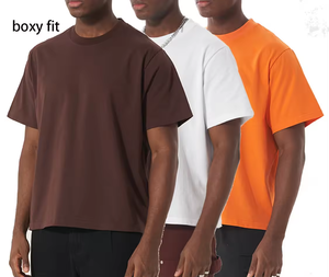 เสื้อยืดผ้าคอตตอนโอเวอร์ไซส์สำหรับผู้ชายเสื้อยืดครอปแบบ Boxy 220แบบกำหนดเอง - Product Image 2