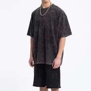 Camiseta personalizada y conjunto corto Streetwear Vintage Acid Wash Sun Faded Boxy Conjuntos de camisetas de gran tamaño para hombres - Product Image 5