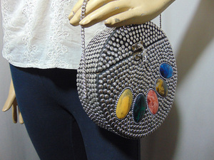 2022 New Party Fashion Women Multicolor Resin stone Siver Metal Clutch Round Bag - Product Image 6