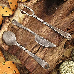 Ensemble de couverts en acier inoxydable miroir de 10 pièces, fait main, écologique, sur mesure, style médiéval, couteau, cuillère, fourchette, cadeau, style viking - Product Image 4