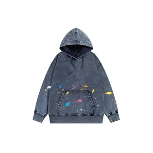 Venta al por mayor diseño único lavado ácido desgastado Sudadera con capucha 100% algodón peso pesado con hombro caído patrón de impresión para la temporada de invierno - Product Image 4