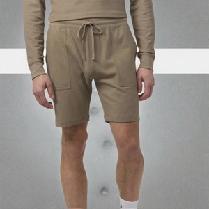 Pantalones cortos tipo Bermuda de algodón de color sólido para hombre, con cordón en la cintura y bolsillos, estilo casual, cintura media, tejido de punto - Product Image 2