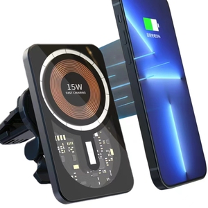 Lampe d'ambiance à LED 15W Qi Transparent Support de téléphone de voiture Magnétique Charge rapide Support de chargeur de voiture Chargeur sans fil - Product Image 3